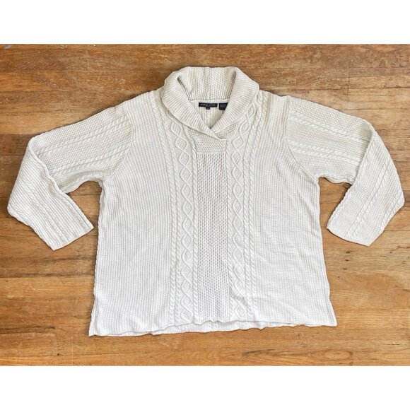 Vintage Shawl Neck Womens Sweater Plus Size 1X/2X 90s Cable Knit Cotton - Picture 1 of 4